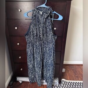 Medina Navy and White Print Halter Neck Dress with elastic waist